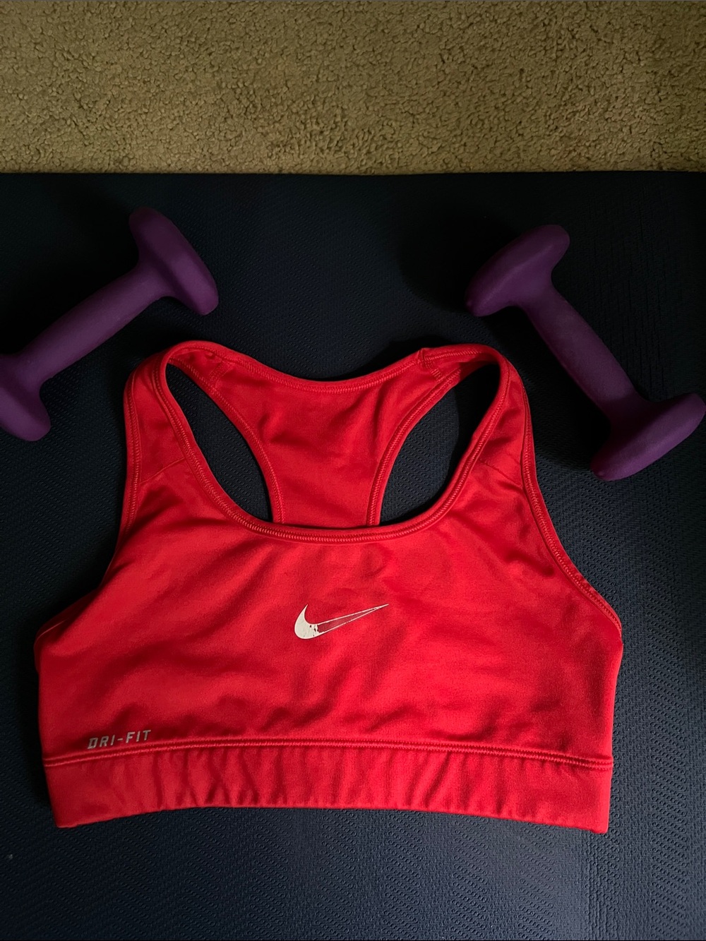 Nike Red Racerback Dri-FIT Sports Bra with White Swoosh